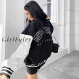 Girlfairy Autumn Winter Fashion Bomber Jackets For Women Streetwear Baseball Uniform Oversized Coat