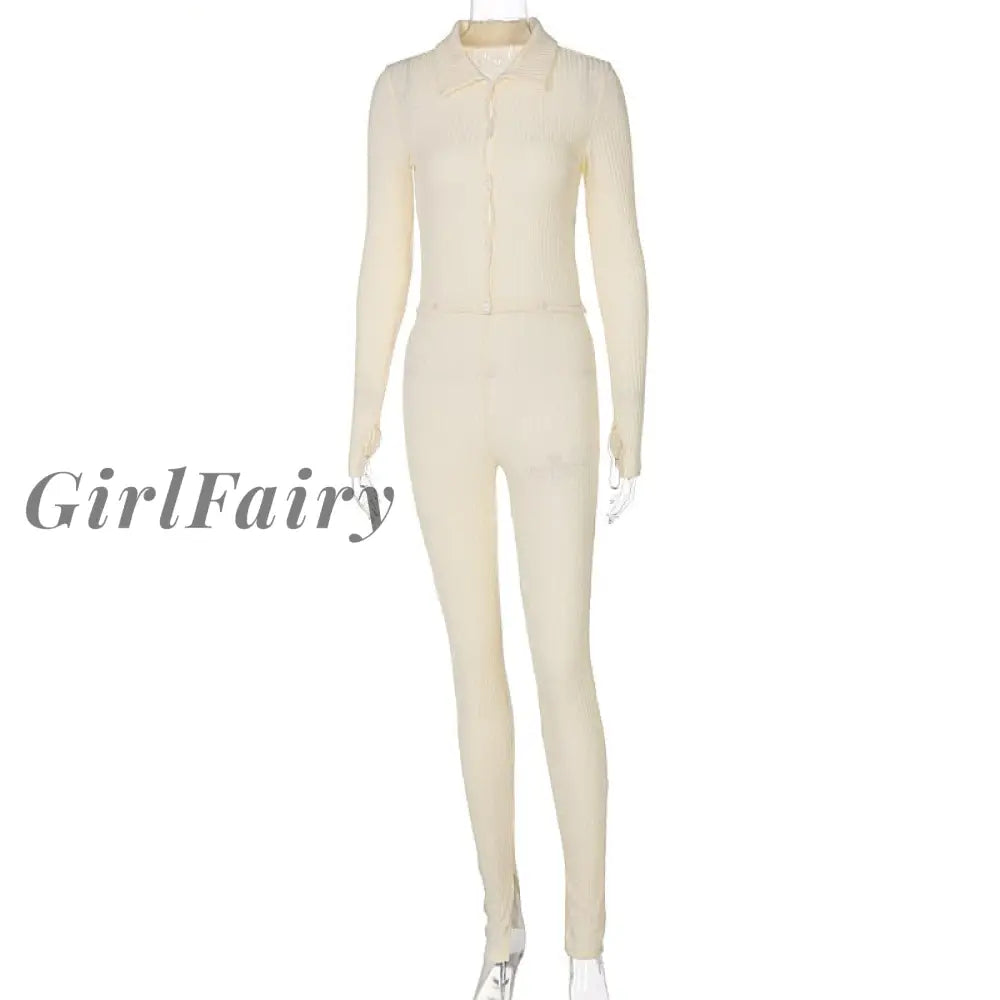 Girlfairy Autumn Winter Ribbed Long Sleeve Jumpsuit For Women 2023 Sexy Button Patchwork Slim Club