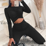 Girlfairy Autumn Winter Womens Casual Long Sleeve Jumpsuit Ladies Fashion Solid Color Round Neck