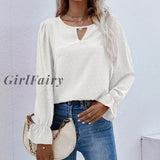 Girlfairy Autumn Women Office Blouse Lace Patchwork 2023 Long Sleeve O Neck Loose Bule Female Winter