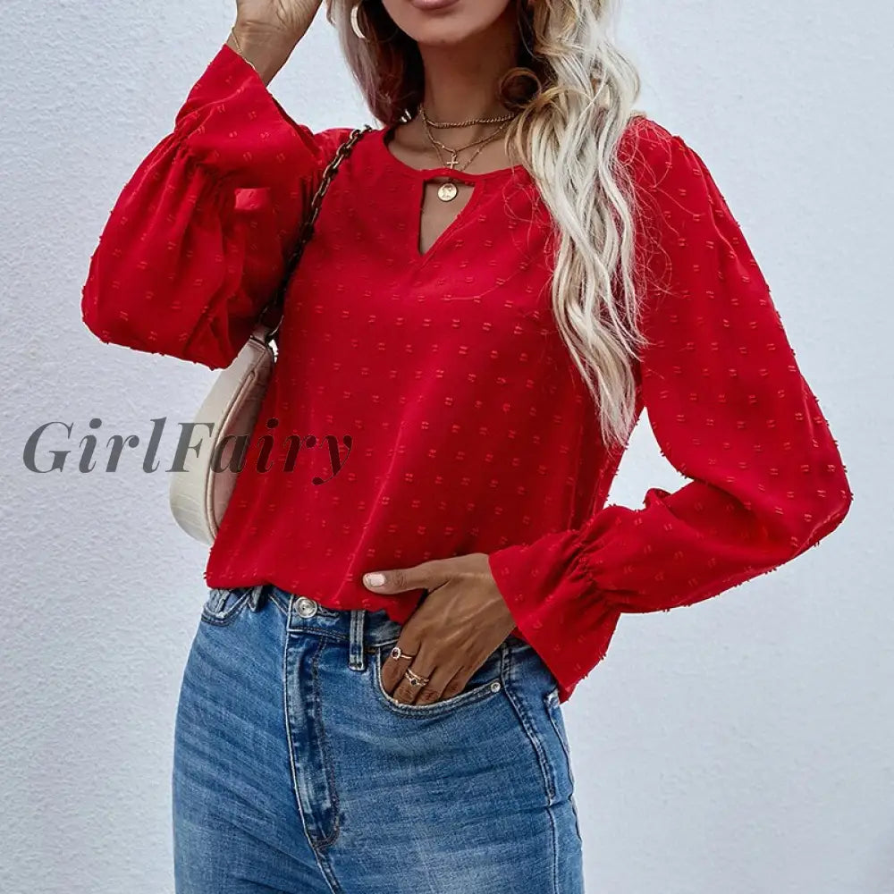 Girlfairy Autumn Women Office Blouse Lace Patchwork 2023 Long Sleeve O Neck Loose Bule Female Winter