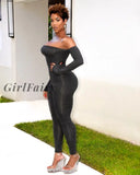 Girlfairy Back To College Off Shoulder Slash Neck Ruched Stacked Jumpsuit Women Long Sleeve Skinny Solid Party Clubwear Female Elastic Streetwear