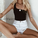Girlfairy Back To College Women Lady Female One Shoulder Crop Tops Sleeveless T-Shirt Tank Tops Summer Beach Vest Bare Midriff Summer Fashion Clothes