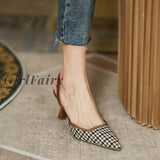 Girlfairy Back To School 2023 Summer Shoes Women Pointed Toe Thin Heel French Cap Sandals Cotton