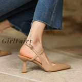 Girlfairy Back To School 2023 Summer/Spring Women Shoes Pointed Toe Thin Heel Sandals Solid High Heels Elegant Cow Leather Shoes for Women Party Shoes
