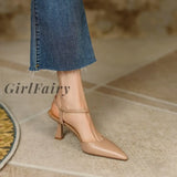 Girlfairy Back To School 2023 Summer/Spring Women Shoes Pointed Toe Thin Heel Sandals Solid High
