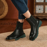Girlfairy Back To School Autumn/Winter Fashion Women Boots Thick Heel Two Colors Retro Chelsea Boot
