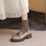 Girlfairy Back To School Fashion Women Designer Boots Genuine Leather Platform Heels Round Toe Solid
