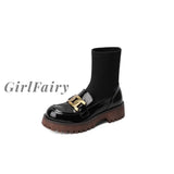 Girlfairy Back To School Fashion Women Designer Boots Genuine Leather Platform Heels Round Toe Solid