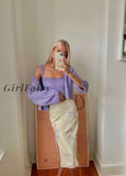 Girlfairy Back To School Gift 1 set Autumn Winter Romantic Purple Knitting Cardigan Cropped Tank Top Single-breasted One Button Short Sweater Loose Jumper