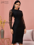 Girlfairy Back To School Gift New Winter Lace Long Sleeve Bandage Dress Women Sexy Hollow Out Black