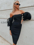 Girlfairy Back To School Gift New Winter Women Off Shoulder Black Bandage Dress Sexy Lace Long