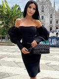 Girlfairy Back To School Gift New Winter Women Off Shoulder Black Bandage Dress Sexy Lace Long