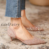 Girlfairy Back To School Gift Women's Wedding Bridal Shoes New Crystal Elegant Pointed Toe Medium Heel Sexy Women's Party Shoes Pumps Women Shoes