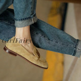 Girlfairy Back To School New Spring/Autumn Fashion Camel Buckle Casual Kid Suede Women Loafers Solid