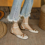 Girlfairy Back To School Sandals Women Summer New Retro Closed Square Toe Woman Slip On Mules Shoes