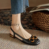 Girlfairy Back To School Sandals Women Summer New Retro Closed Square Toe Woman Slip On Mules Shoes