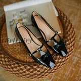 Girlfairy Back To School Spring/Autumn Women Shoes Patent Leather Solid Color T-Shaped Buckle Square