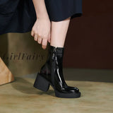 Girlfairy Back To School Winter Women Shoes Patent Leather Boots Platform Chunky Solid High Heel For
