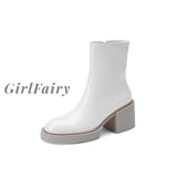 Girlfairy Back To School Winter Women Shoes Patent Leather Boots Platform Chunky Solid High Heel For