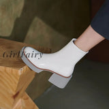 Girlfairy Back To School Winter Women Shoes Patent Leather Women Boots Platform Shoes Chunky Boots Women Solid Women Shoes High Heel Boots for Women
