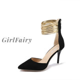 Girlfairy Back To School Women Sandals Ankle High Thin Heels Pointed Toe Lace-Up Party Wedding