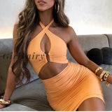 Girlfairy Backless Halter Bodycon Dress Cut Out Sexy Summer Black Short Party Dresses Women 2023