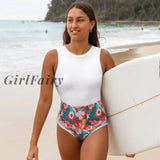 Girlfairy Backless One Piece Swimsuit 2023 Sexy Printed Swimwear Women Surfing Bathing Suit