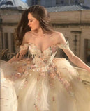 Girlfairy Ball Gown Princess Prom Dresses Off The Shoulder Sweetheart Appliques Formal Tulle Long Evening Gowns Party Back To School Dress