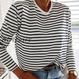 Girlfairy Black And White Striped T-Shirt Casual Long Sleeve O-Neck Basic Tee Tops Ladies 2023 Autumn Winter New Fashion Blouse For Women