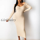 Girlfairy Black Dresses For Women Sexy Strapless Ribbed Knitted Bodycon Winter Long Sleeve Midi
