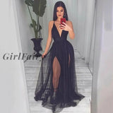Girlfairy Black Soft Tulle Sexy Communion Dresses Evening Dress Prom Party Robe De Soiree Longue