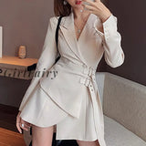 Girlfairy Blazer Dress Ladies Mini Party Fashion Elegant One Korean Belt Long Sleeve 2023 New Tide