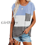 Girlfairy Blouses Casual T Shirts Short Sleeve O-Neck Women Tops And Pocket Plus Size Loose Summer