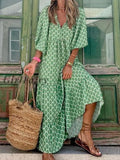 Girlfairy Bohemian Fall New Stand Collar Long Sleeve Print Dresses For Women Casual Beach Maxi Dress