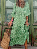 Girlfairy Bohemian Fall New Stand Collar Long Sleeve Print Dresses For Women Casual Beach Maxi Dress