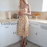 Girlfairy Boho Beach Dresses For Women 2023 Spaghetti Strap Floral Summer Dress Sweetheart Neck