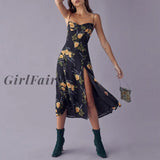 Girlfairy Boho Beach Dresses For Women 2023 Spaghetti Strap Floral Summer Dress Sweetheart Neck