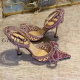 Girlfairy Brand Luxury Crystal Sequined Bowknot Women Pumps Sexy Ankle Strap High Heels Female