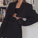 Girlfairy Business Chic Solid Padded Cropped Jacket Blazer And Skirt Suits Two Piece Set Women