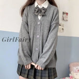 Girlfairy Cardigan Women Solid Oversize Harajuku Loose Sweaters Student Preppy Sweet Girl Cute