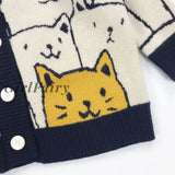 Girlfairy Cartoon Cat Print Cardigan Sweater Men Streetwear Pattern Knitwear Fashion Casual Knitted