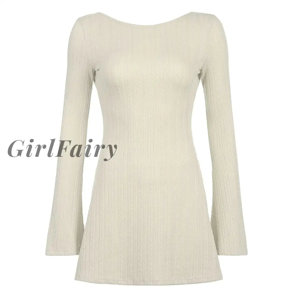 Girlfairy Casual Basic Backless Knitted Fare Sleeve Women Dresses Mini Solid Fashion Chic Bodycon