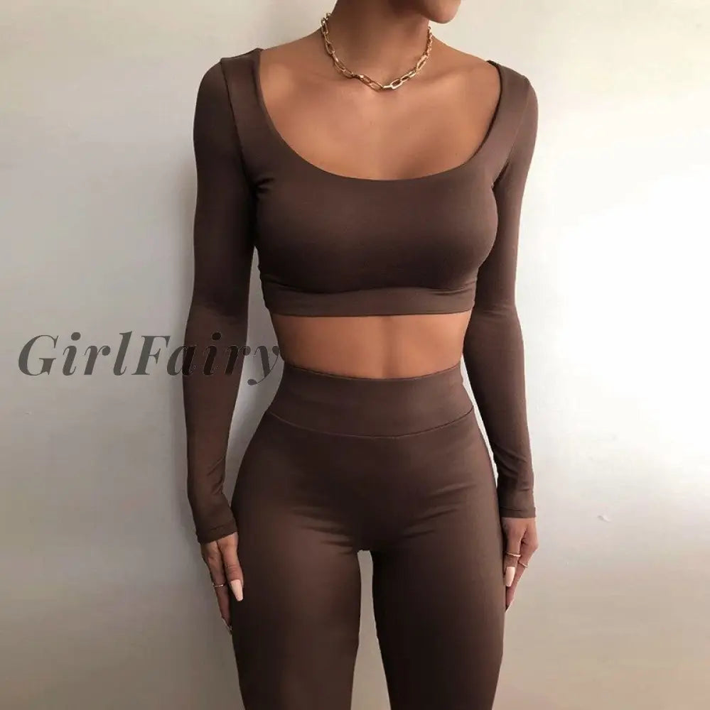 Girlfairy Casual Black Long Sleeve Matching Sets 2 Two Piece Set Tracksuit For Women Sweatsuits