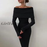 Girlfairy Casual Elegant Off Shoulder Woman Cotton Long Off Shoulder Wrap Dress 2023 Party Club White Black Bodycon Dress