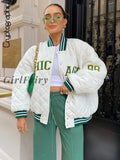Girlfairy Casual Fashion Bomber Jackets For Women Baseball Uniform Quilted Coat Streetwear Oversized Green Jackets And Coats