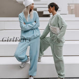Girlfairy Casual Oversized Two Piece Set Female Tracksuit Pants O-Neck Pullovers Sweatshirts Sets