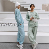 Girlfairy Casual Oversized Two Piece Set Female Tracksuit Pants O-Neck Pullovers Sweatshirts Sets
