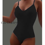 Girlfairy Casual Sleeveless V-Neck Plus Size Jumpsuit Women Solid Color Sexy Lingerie Bodysuit