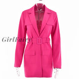 Girlfairy Casual Solid Womens Blazer Notched Collar Long Sleeve With Belt Female 2023 Autumn Winter